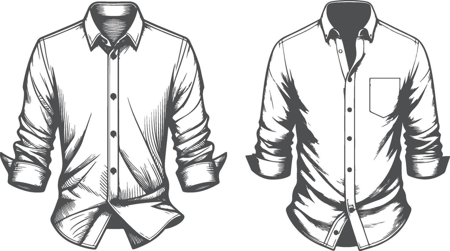 Retro Pleated Button-Up Shirt Drawing vector