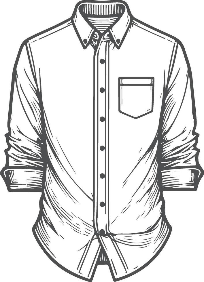 Vintage Striped Casual Button-Up Shirt Outline vector