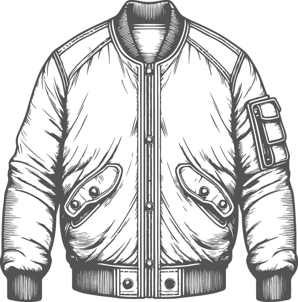 Relaxed Pleated Wool Bomber Jacket Sketch vector