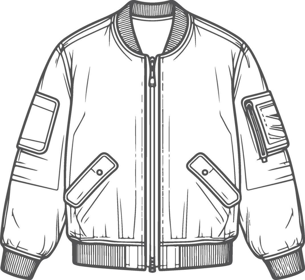 Layered Pocket Bomber Jacket Outline Design vector