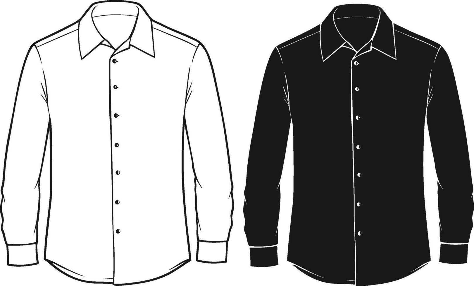 Retro-Inspired Black Button-Up Shirt Line Art vector