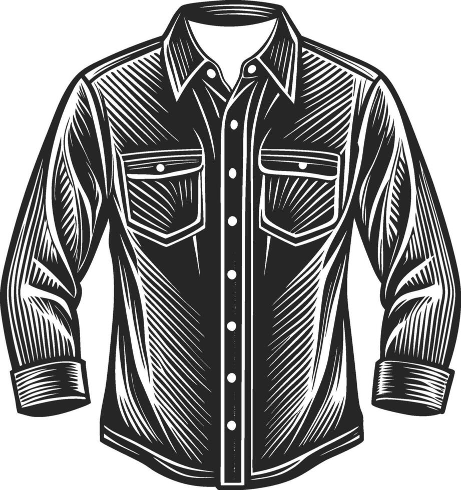 Layered Relaxed Button-Up Shirt Line Art vector