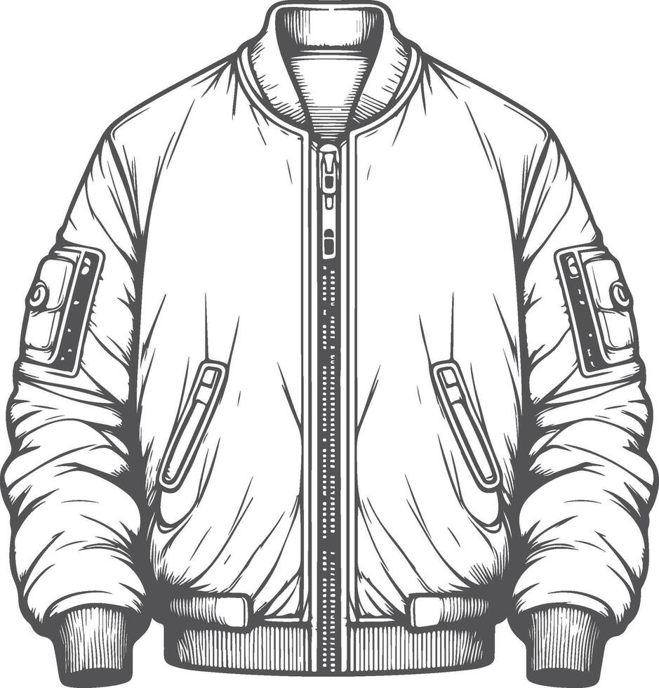 Casual Ruffle Satin Bomber Jacket Line Art Design vector