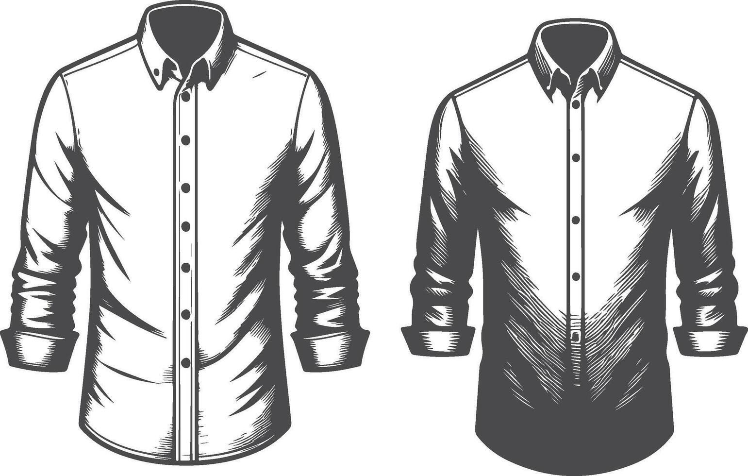 Wide Collar Black Button-Up Shirt Outline vector
