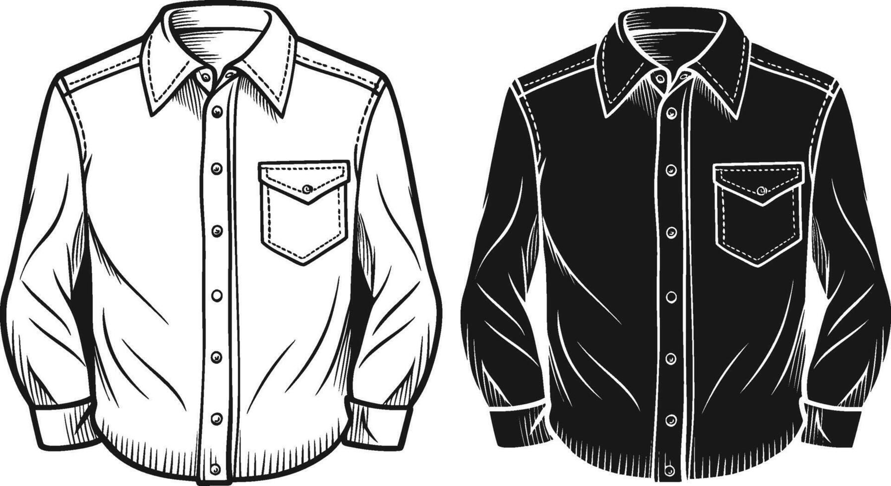 Wide Fit Utility Button-Up Shirt Outline Design vector