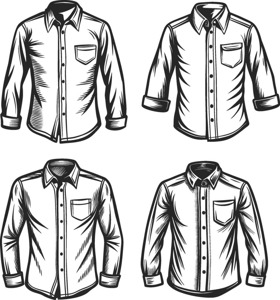 Detailed Monochrome Button-Up Shirt Sketch vector