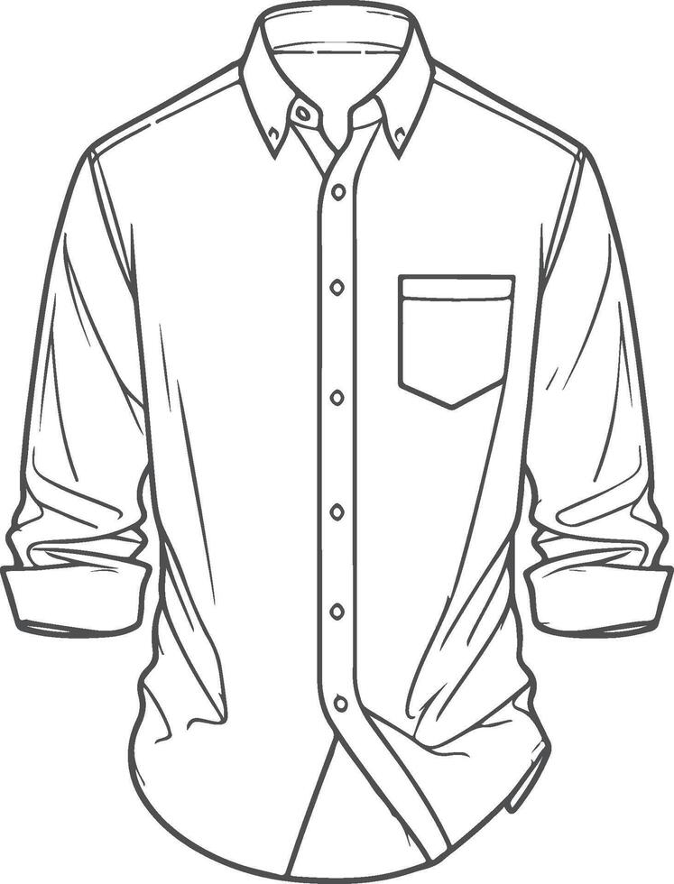 Tunic Fit Button-Up Shirt Line Drawing vector