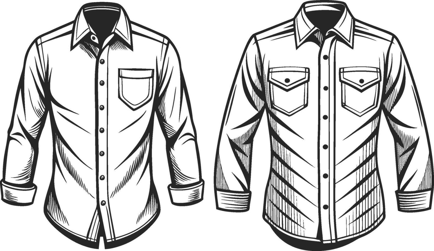 Vintage Pleated Button-Up Shirt Line Art vector