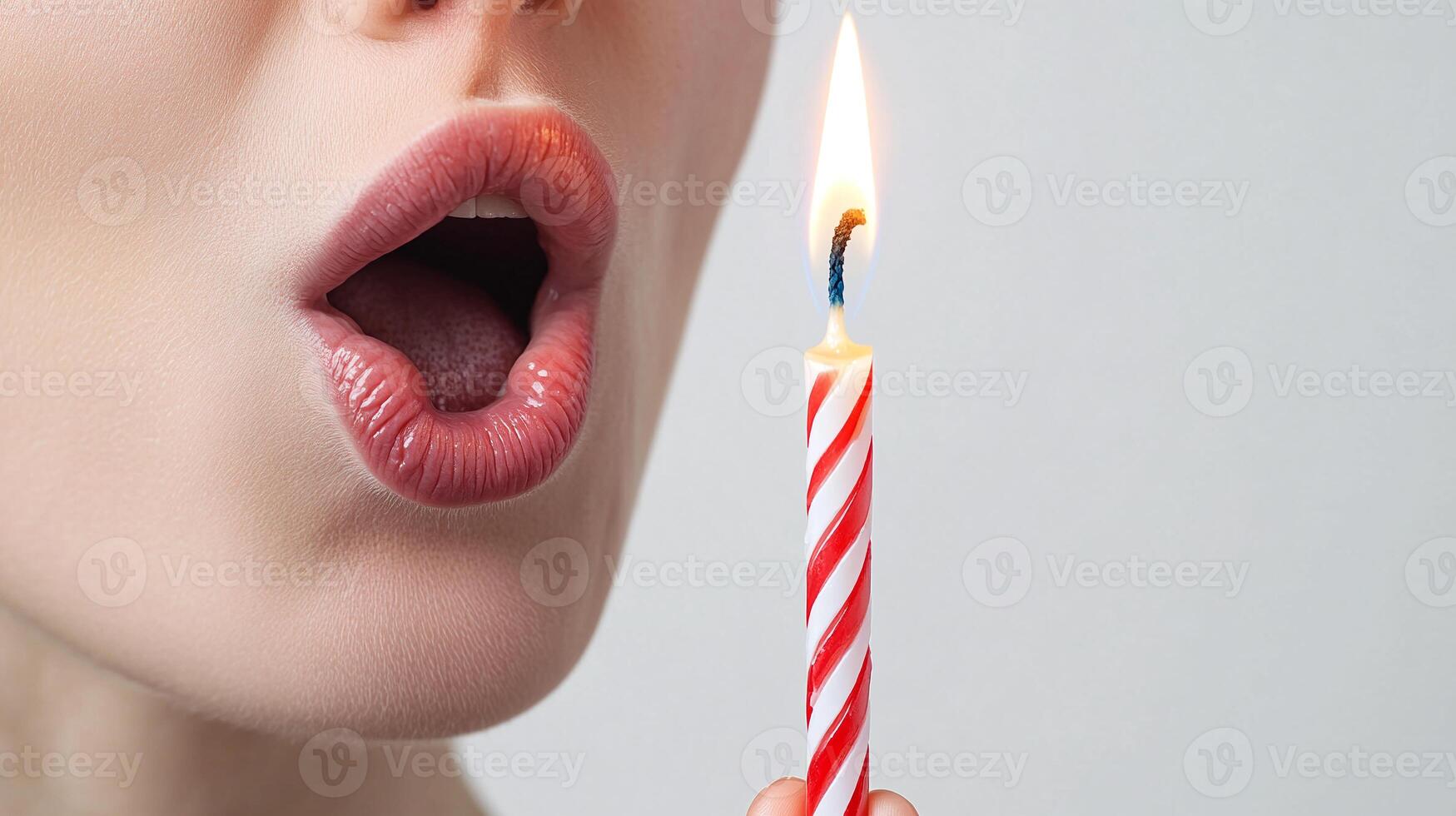A woman blowing out a birthday candle photo