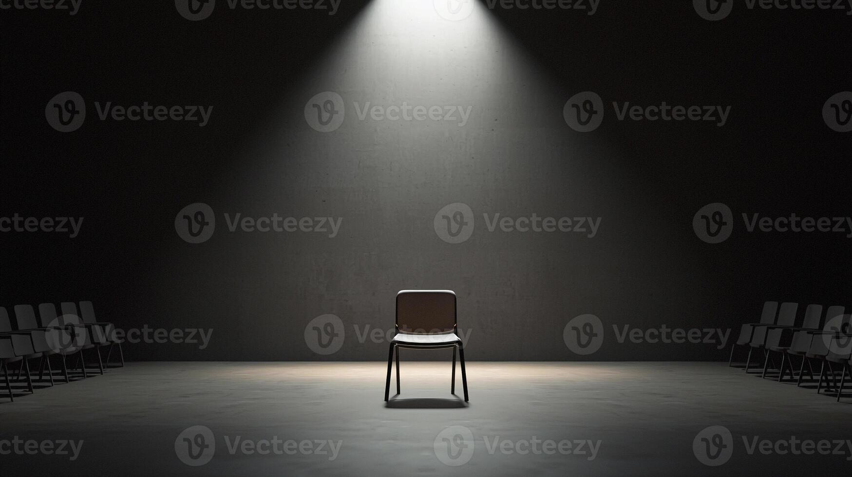 Empty chair in a dark room with spotlight photo