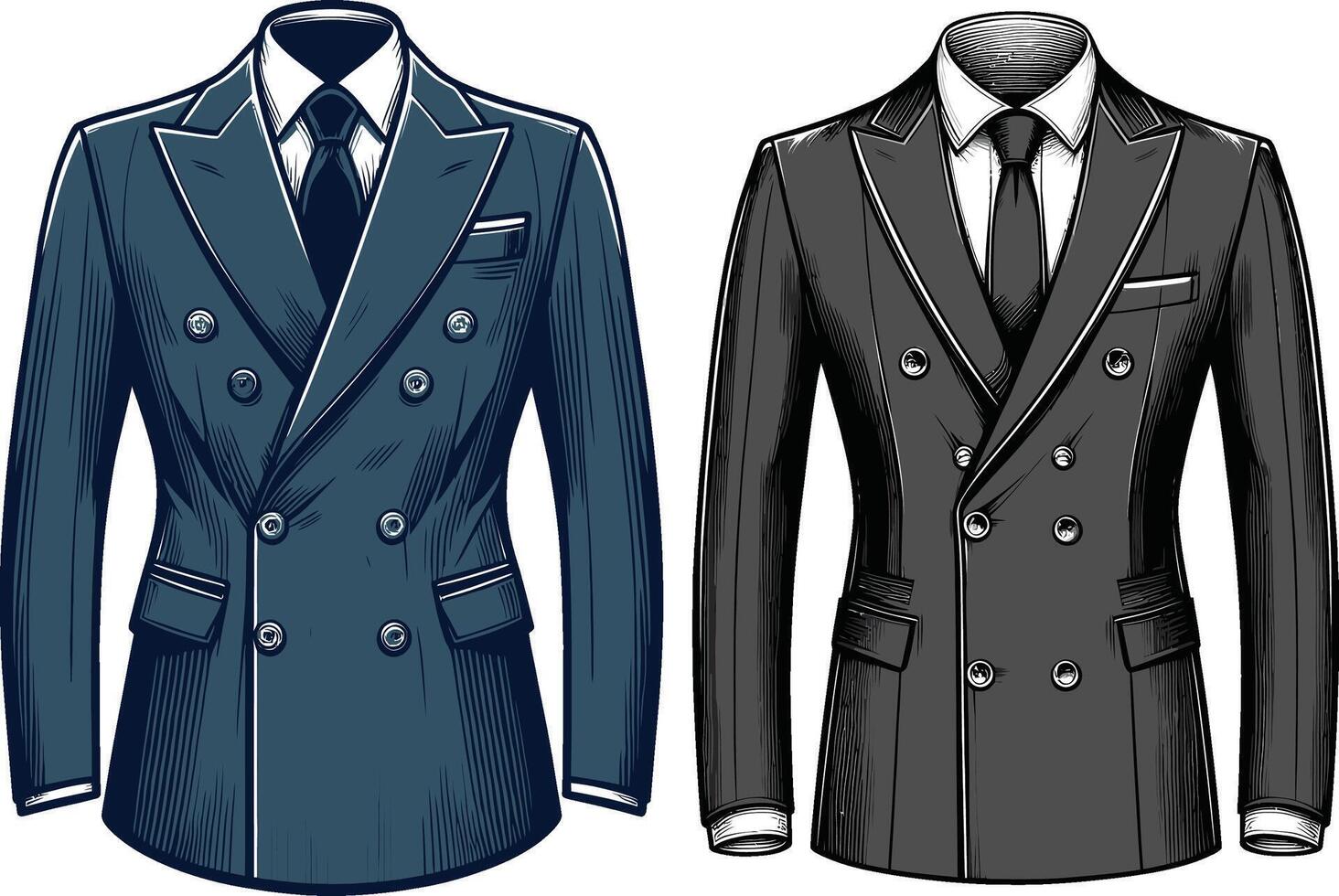 Classic Wide-Lapel Double-Breasted Suit Outline vector