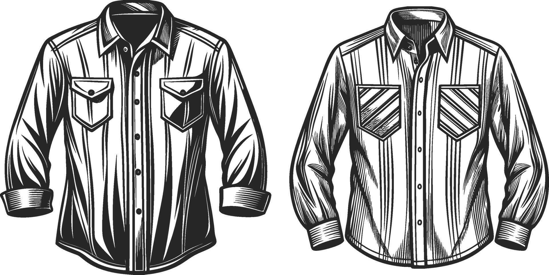Retro Utility Satin Button-Up Shirt Sketch vector