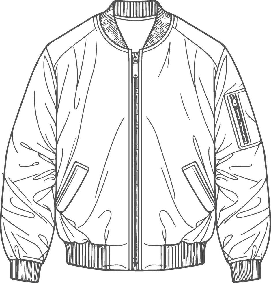 Elegant Tunic Ruffle Bomber Jacket Line Art vector