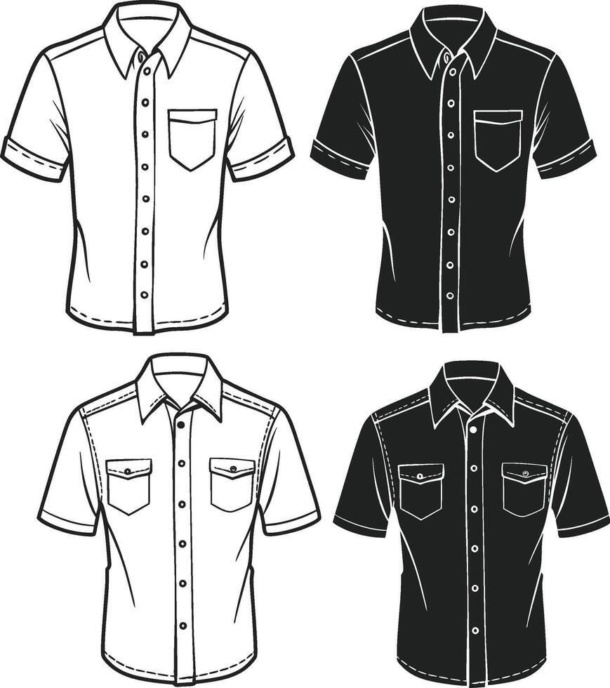 Relaxed Fringe Button-Up Shirt Outline Design vector