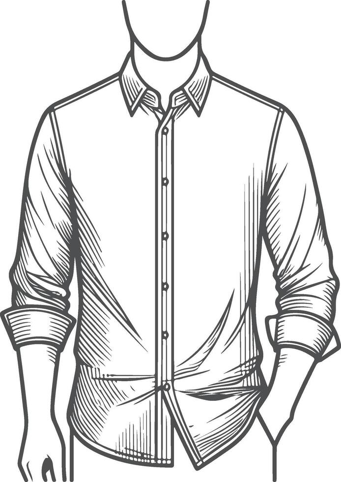Retro Shirred Button-Up Shirt Design Outline vector