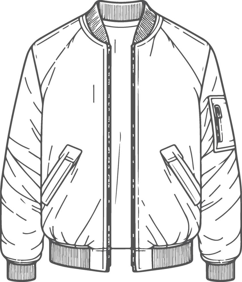 Detailed Utility Gathered Bomber Jacket Sketch vector