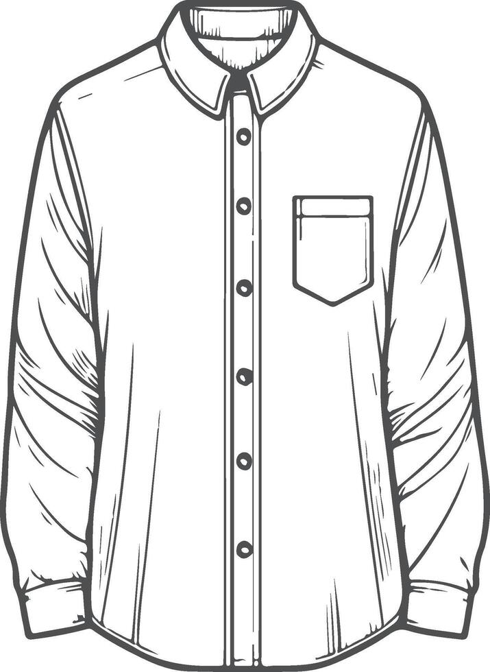 Wide Sleeve Button-Up Shirt Line Art Sketch vector