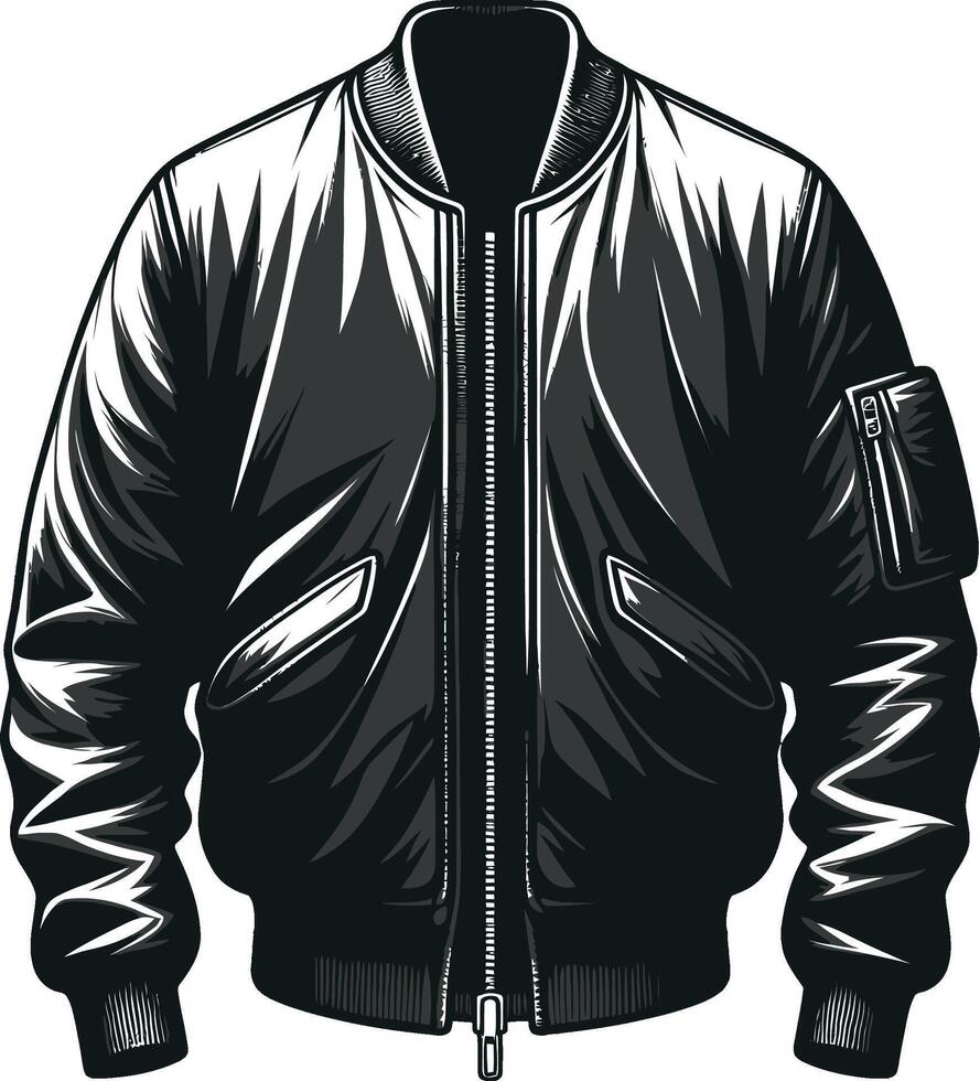 Retro Satin Bomber Jacket Sketch Outline vector