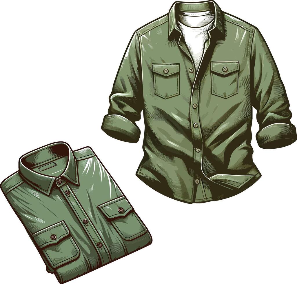 Slim Fit Button-Up Shirt Outline Sketch vector