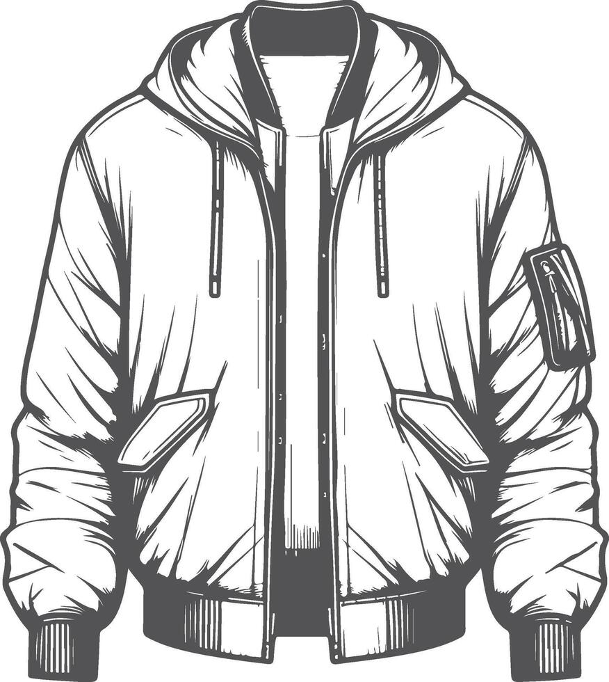 Layered Tunic Utility Bomber Jacket Sketch vector