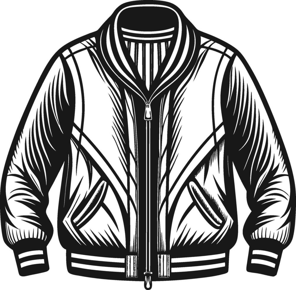Retro Wool-Trimmed Bomber Jacket Outline vector