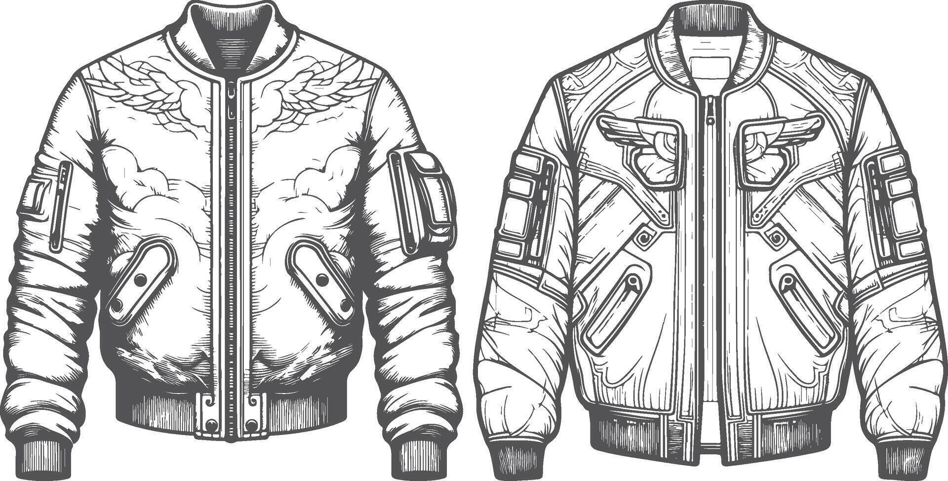 Layered Wool Bomber Jacket Sketch Outline vector