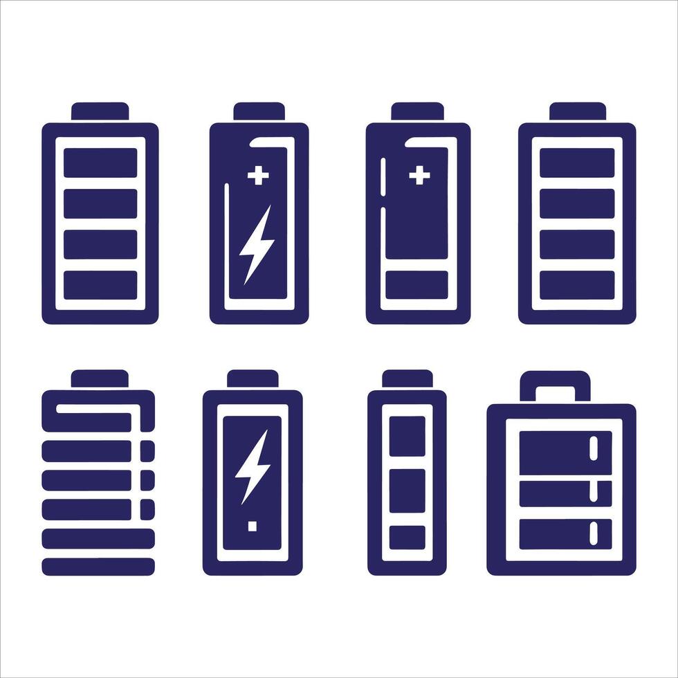Battery Charging Charge Indicator Icon, Level Battery Energy, Battery Icons Set Silhouette Illustration On White Background vector