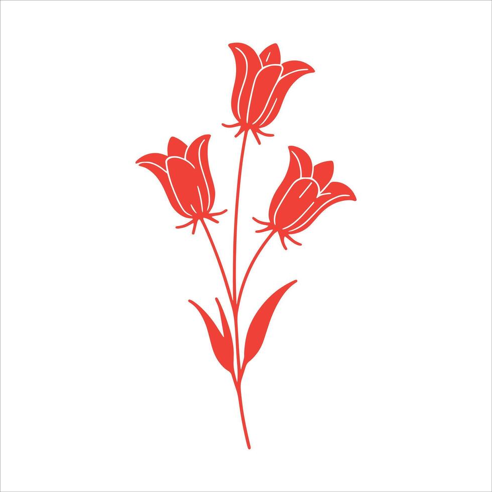 Red lily Flower with leaves with flat illustration style vector