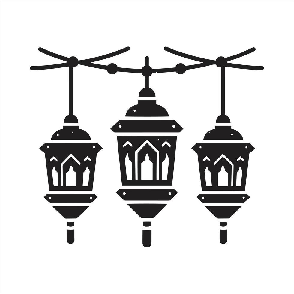 Three black and white lanterns hanging on a wire vector