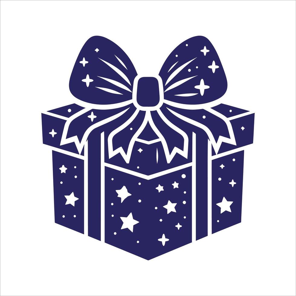 Blue Color Gift Box Icon Logo Design Silhouette Illustration On White Background vector