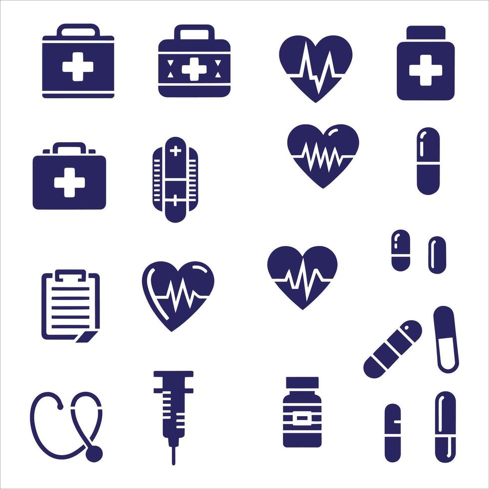 First Aid Kit And Medical Ampoules Shapes, Set Of Medical Icons In Simple Flat Style, Flat Medical Icons Simple Shapes silhouettes vector