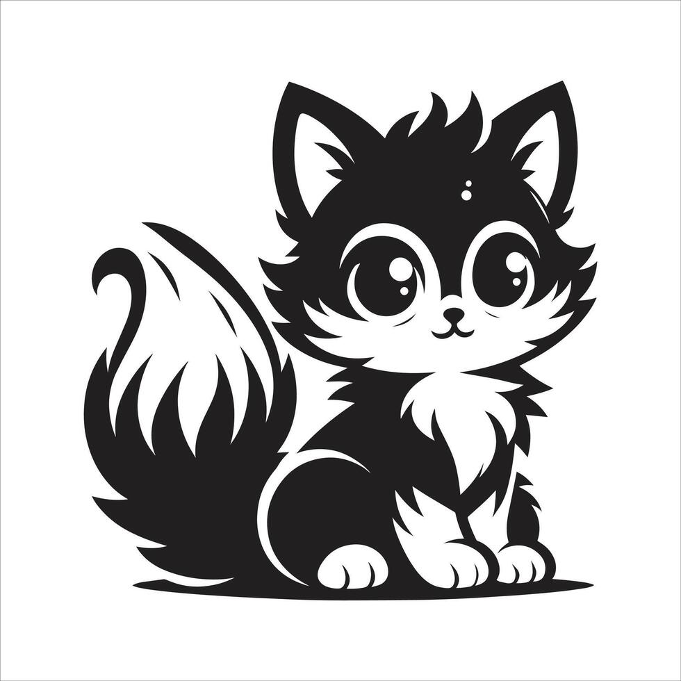 Cute Cartoon Cat, Kitty Icon Design Silhouette Illustration On White Background vector