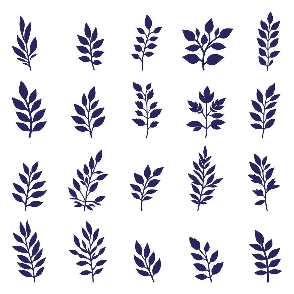 Creative Flower leaves And Branches Silhouettes On White Background vector
