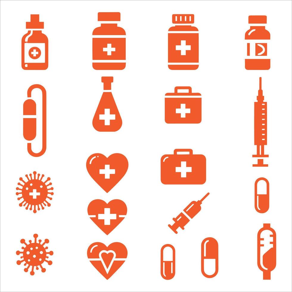 Set Of Medical Icons In Simple Flat Style, Flat Medical Icons Simple Shapes silhouettes vector