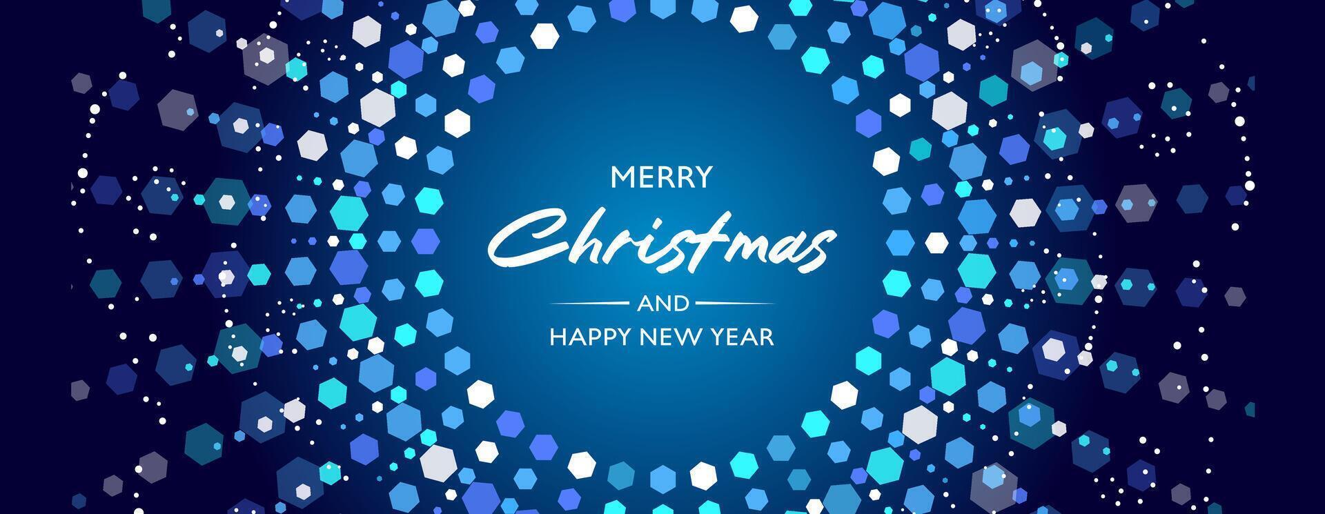 Festive blue background with light decoration. Christmas luxurious template with sparkling garlands and snowflakes. vector