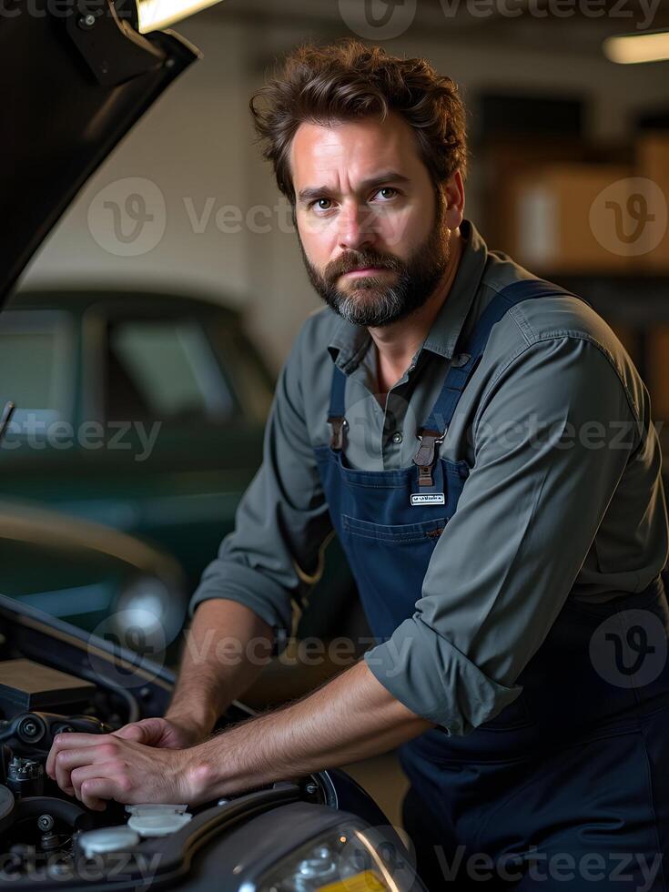 Handsome mechanic in the garage photo