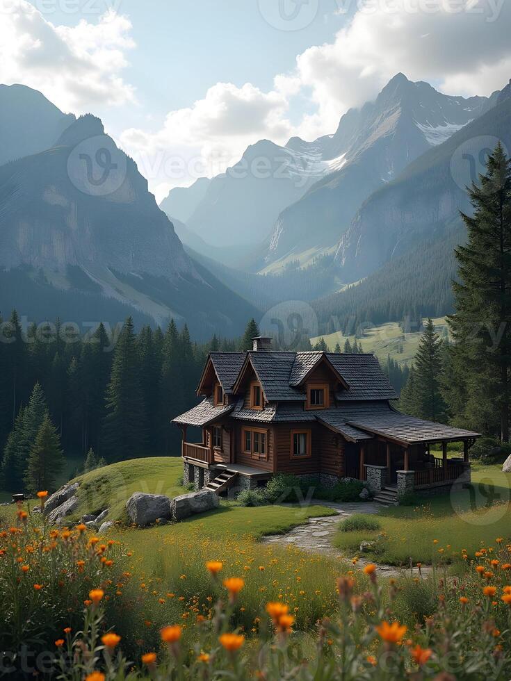 Cozy house in the mountains photo