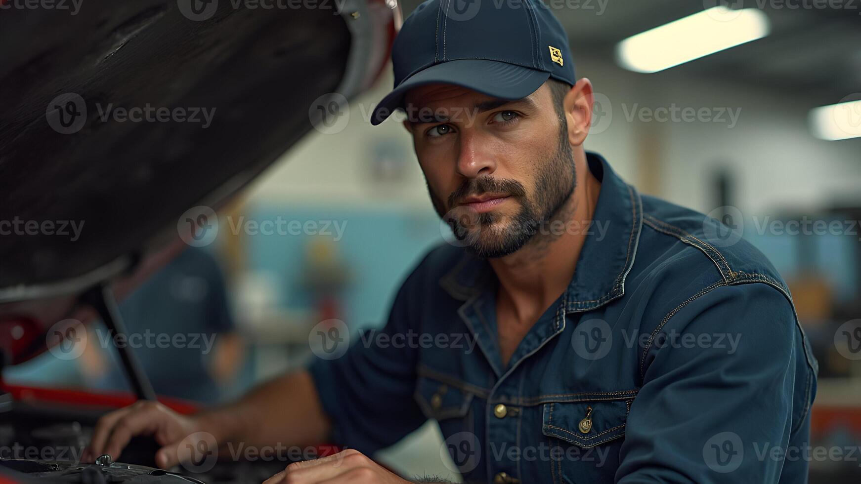 Handsome mechanic in the garage photo