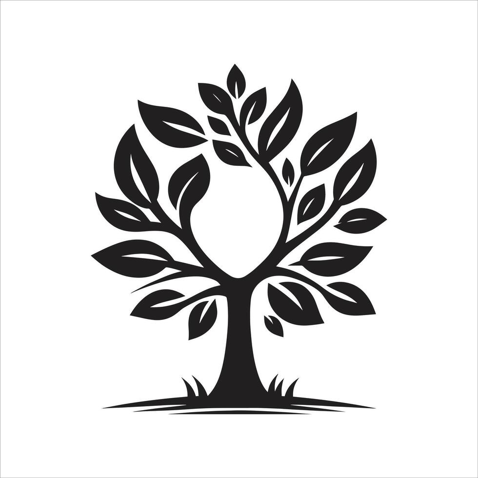 A black and white logo of a tree with leaves vector
