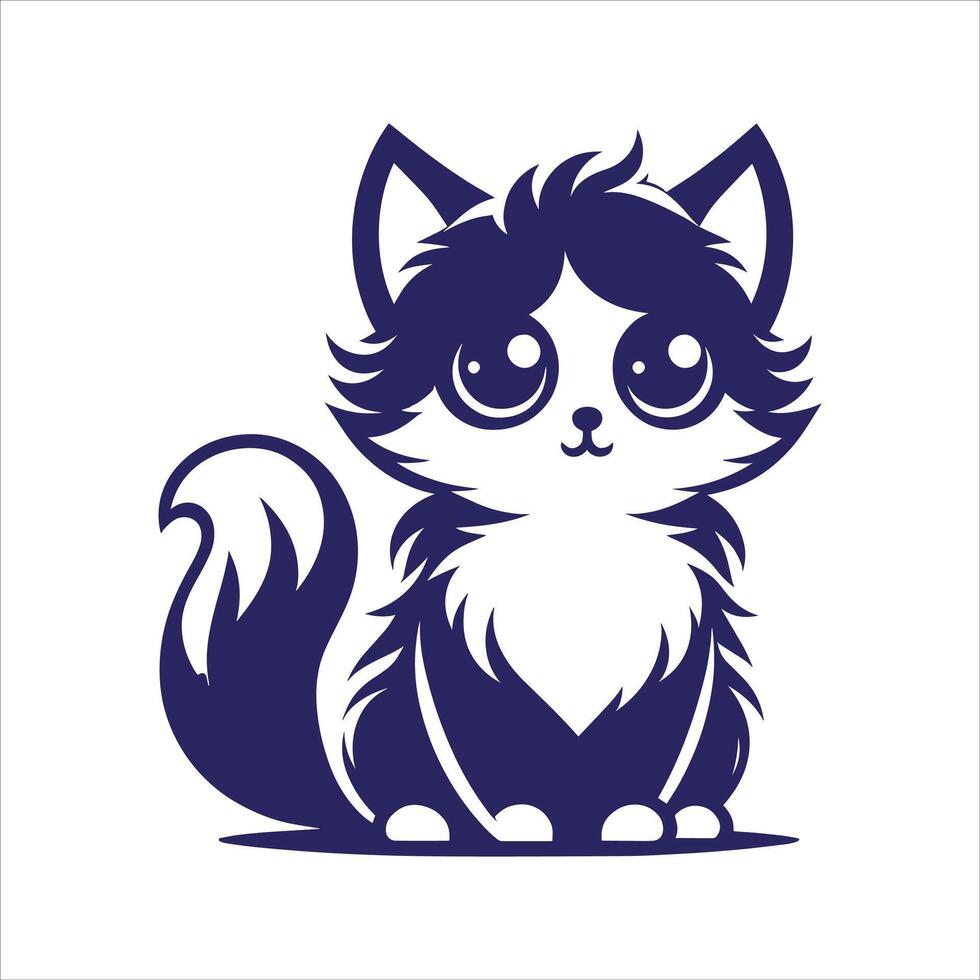 A cute little cat with big eyes on a white background vector