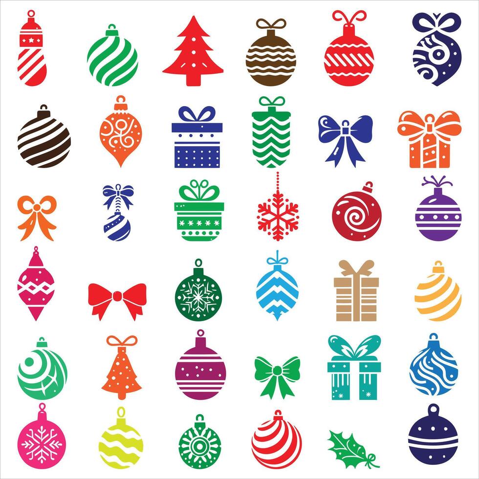 Big Collection Of Different Christmas Design Icons Elements, Christmas And New Year Ornament Decorative Clipart vector