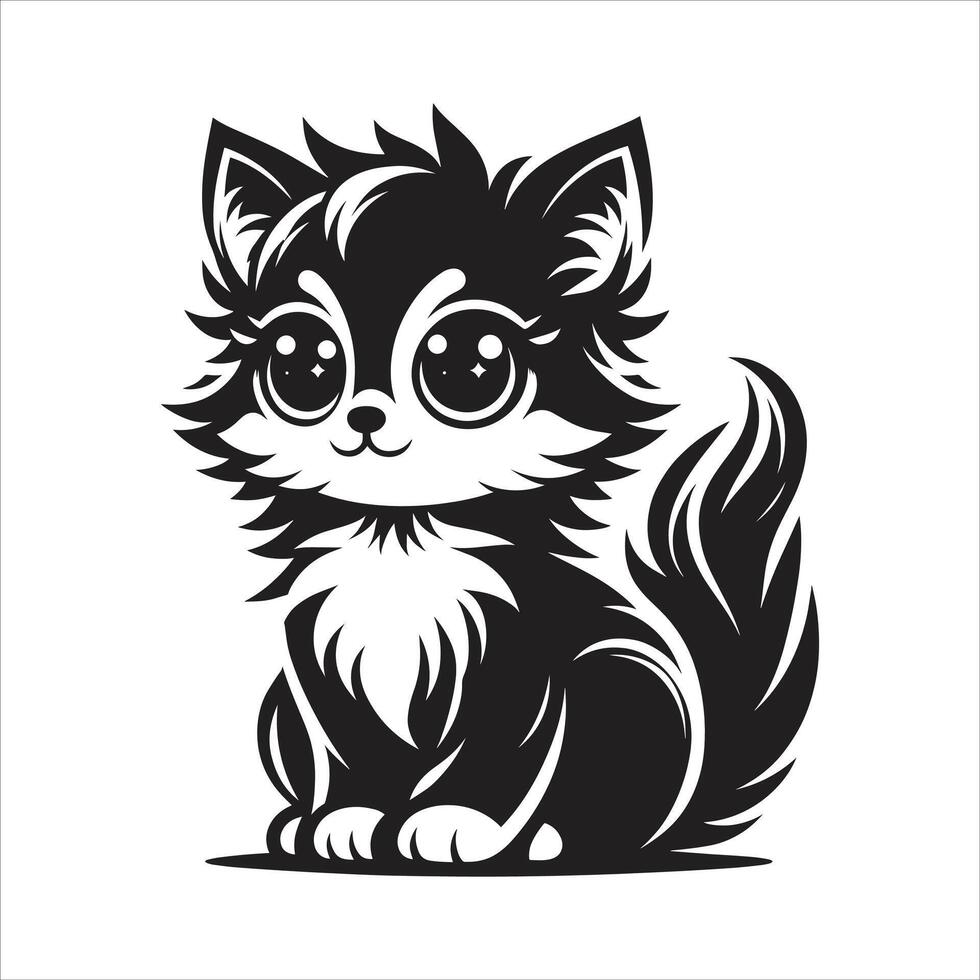 A black and white cat with big eyes vector