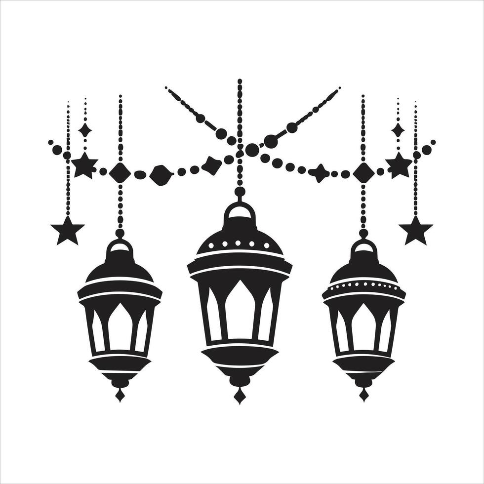Three black and white lanterns hanging from the ceiling vector