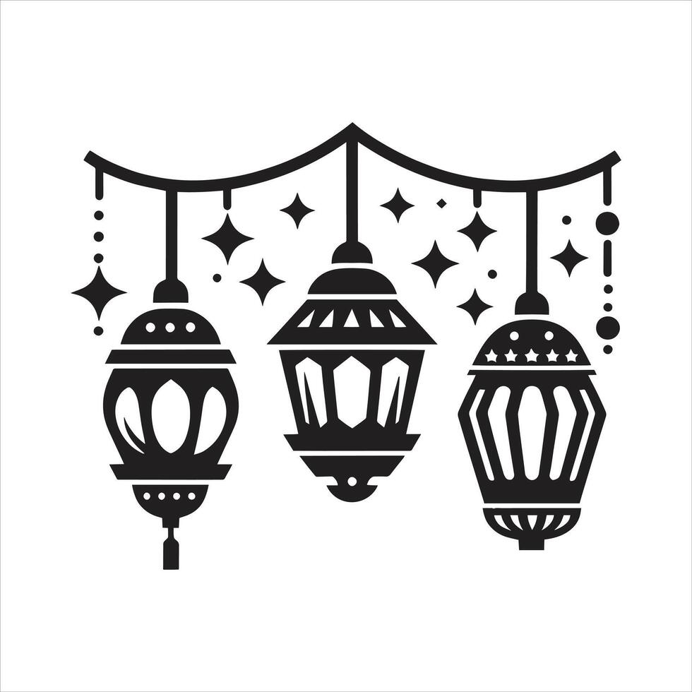 Black and white illustration of a hanging lantern vector