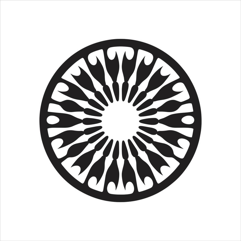 A black and white circular design with a flower in the center vector