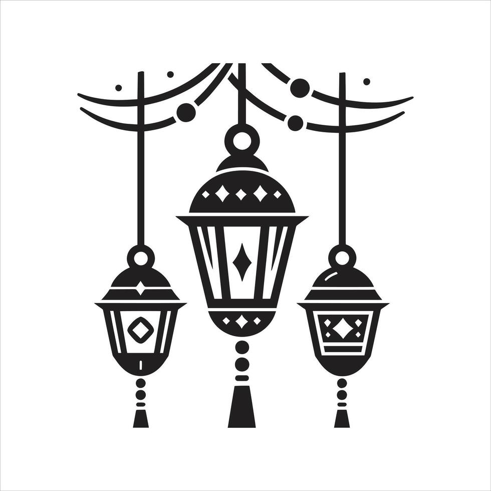 Black and white illustration of a lantern vector