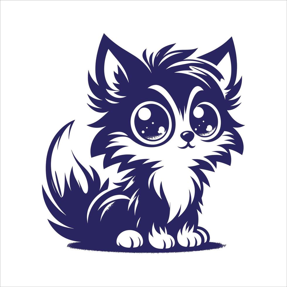 A cute little kitten with big eyes on a white background vector
