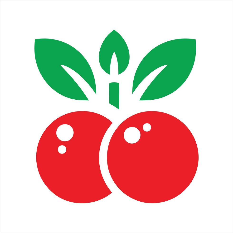 A red cherry with green leaves on it vector