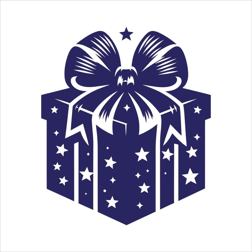 A blue gift box with a bow and stars vector