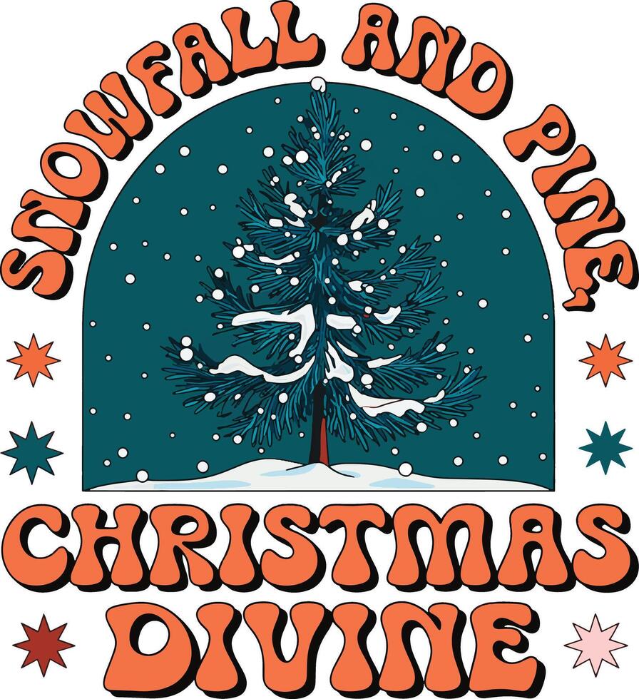 Retro Christmas Design with Pine Tree and Snow vector